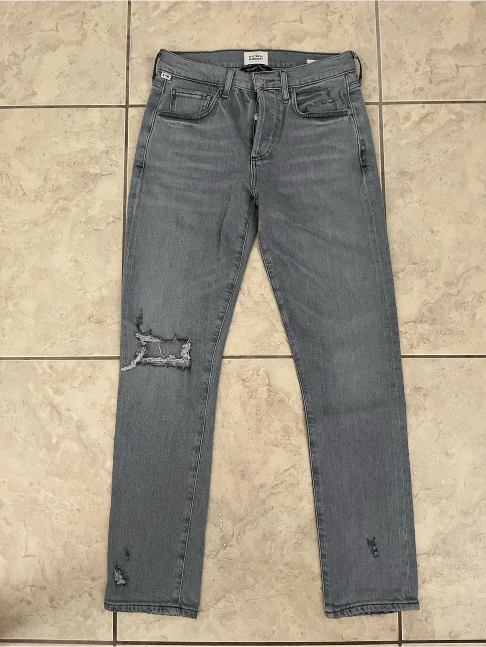 Citizens Of Humanity Gray Distressed High-Rise Jeans